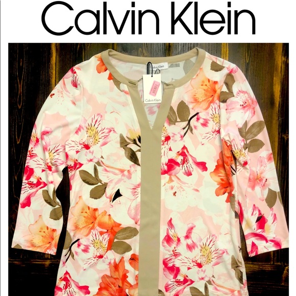 Calvin Klein 🌸 Women's 3/4 Sleeve BEAUTIFUL Floral Blouse SZ Small - Picture 3 of 8